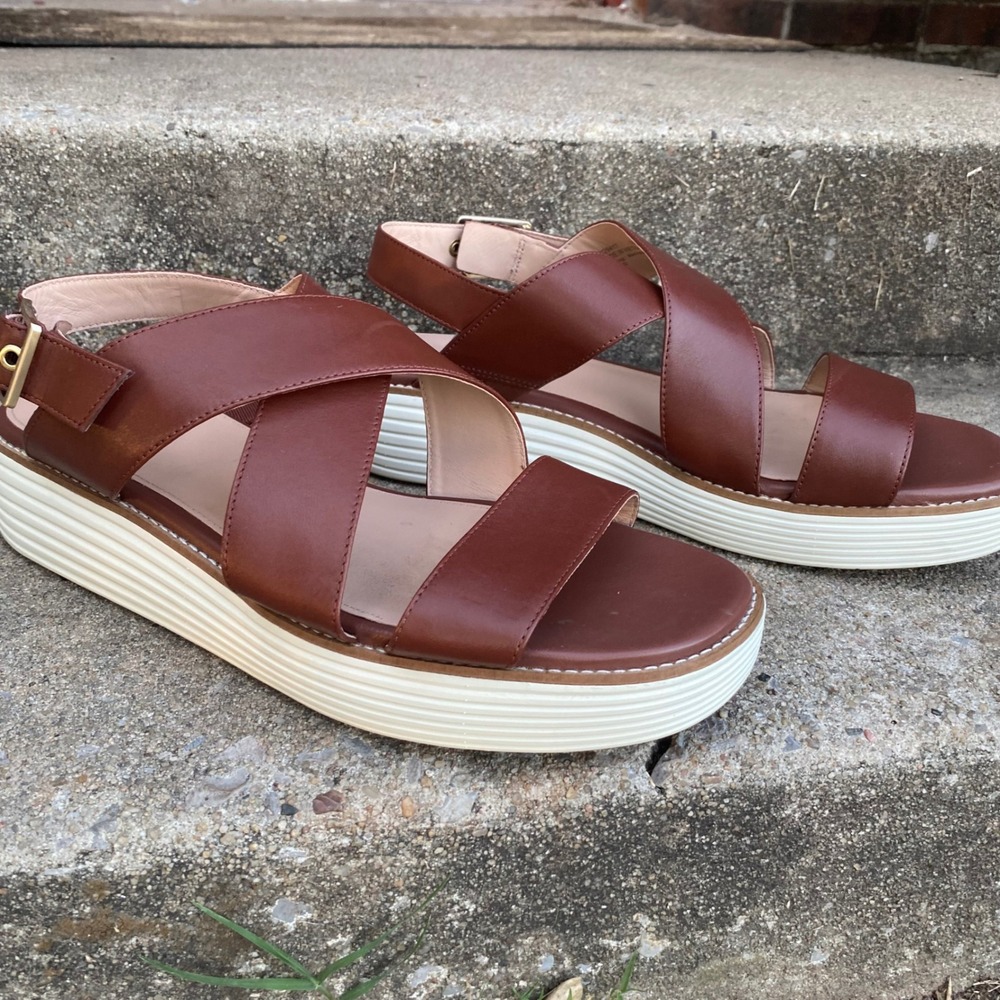 COLE HAAN Original Grand Brown Leather Platform Wedge Sandals Size‎ 10B